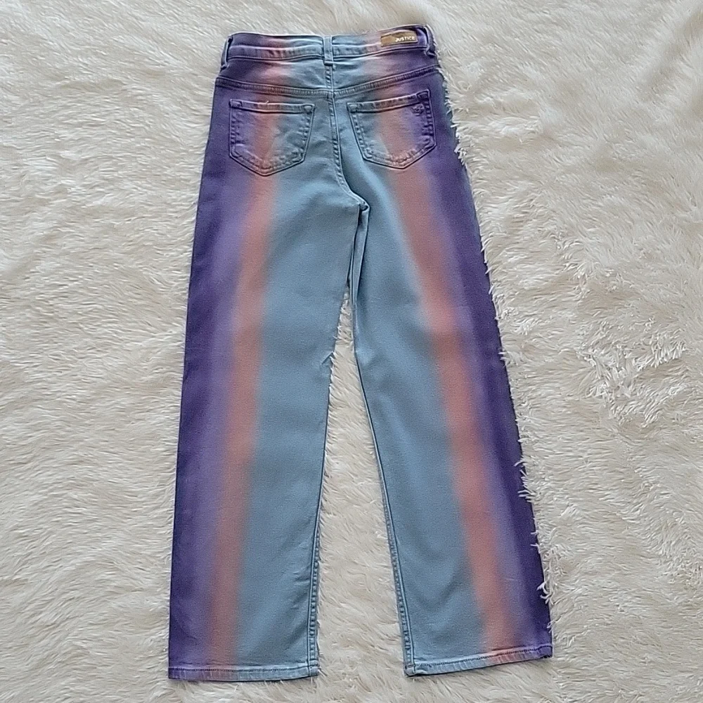 Justice Rainbow Wide Leg Light Wash Girls Jeans Size 12 NWOT